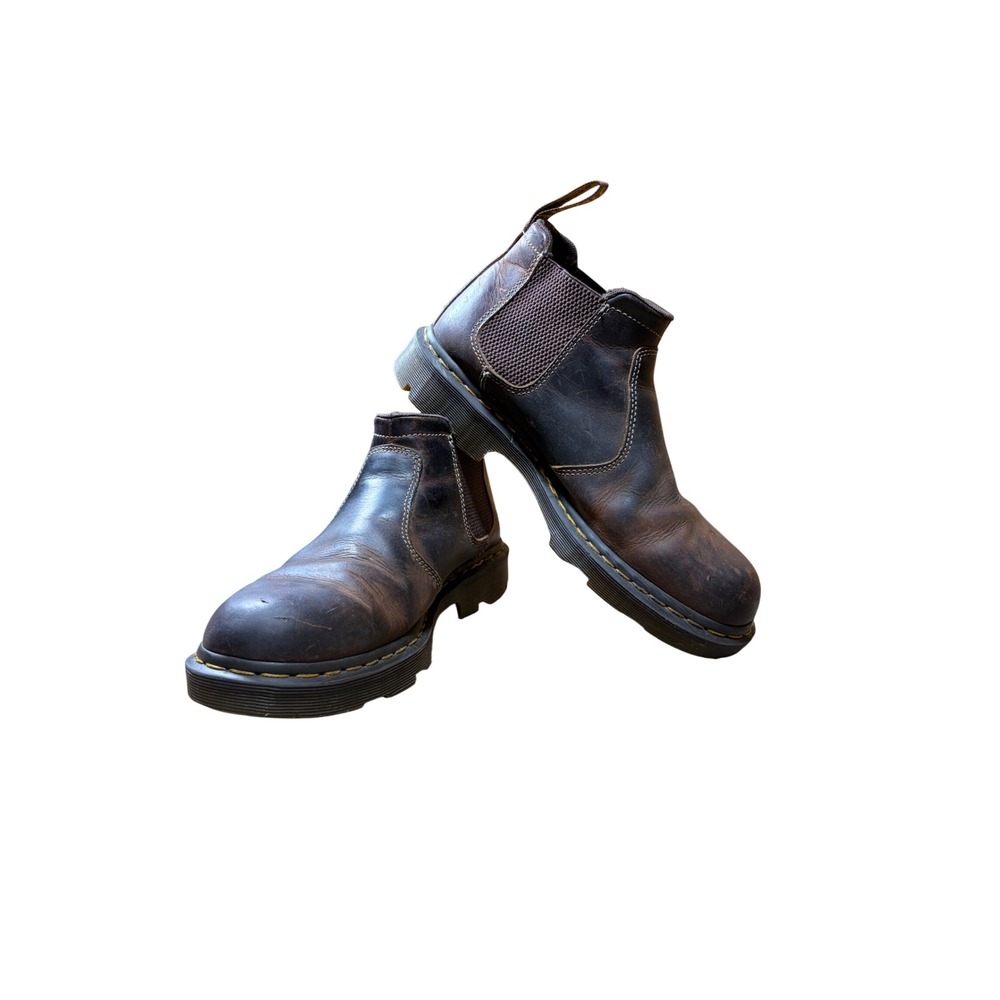 Dr. Martens Banzai Chelsea Boots Brown Leather Mens 10 Slip On AirWair SoftWair